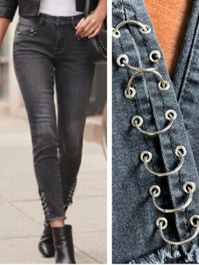 Blue Topic Grunge Y2K Distressed Ankle Ring Detail Denim Jeans 4/6